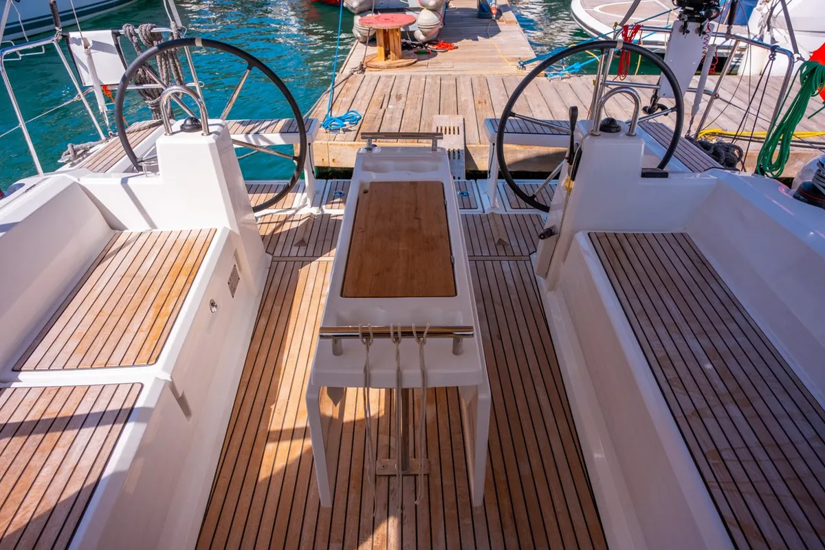 Cockpit of Triton 89, a Beneteau Oceanis 38.1 sailboat at Fethiye, Turkey