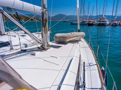 Deck of Triton 89, a Beneteau Oceanis 38.1 sailboat at Fethiye, Turkey