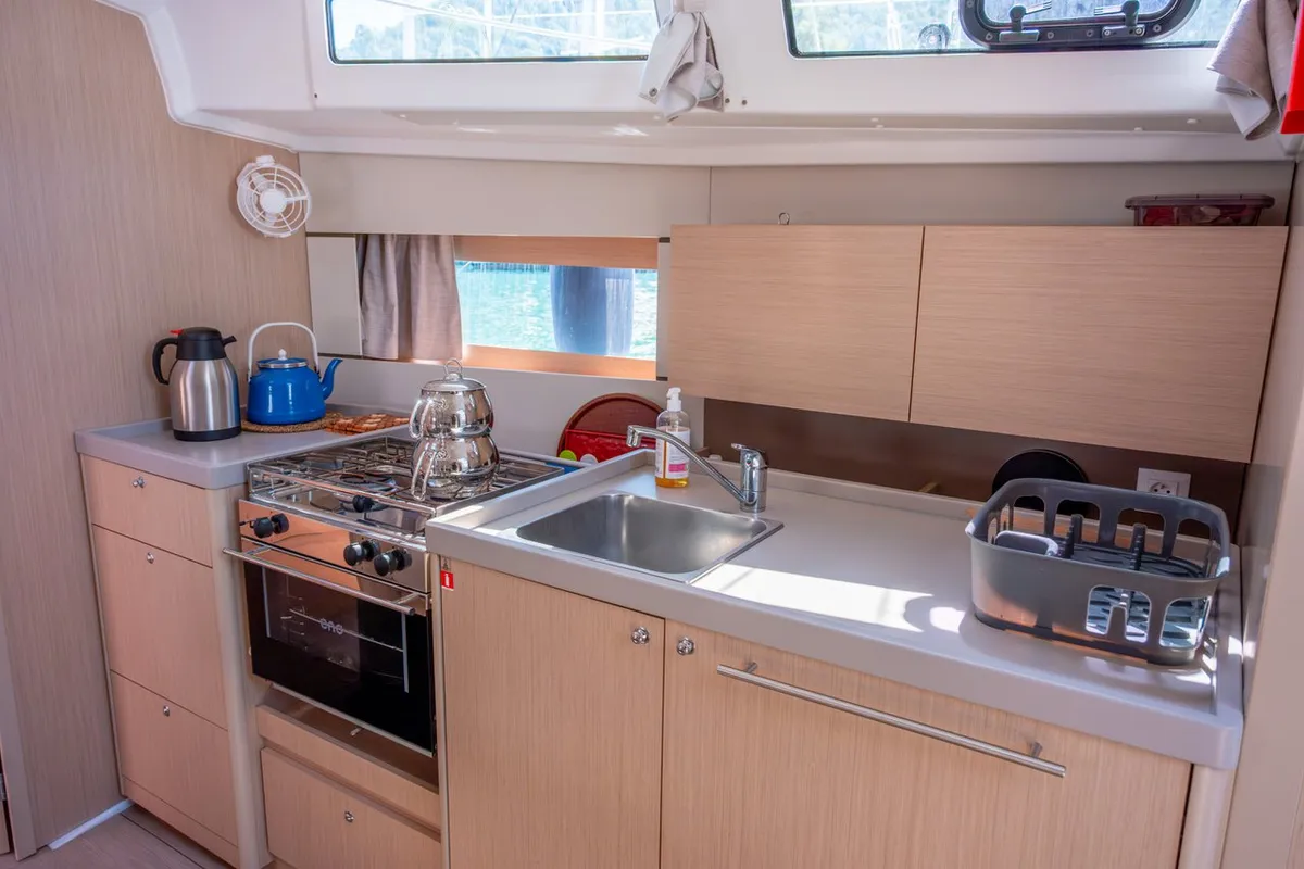 Galley of Triton 89, a Beneteau Oceanis 38.1 sailboat at Fethiye, Turkey