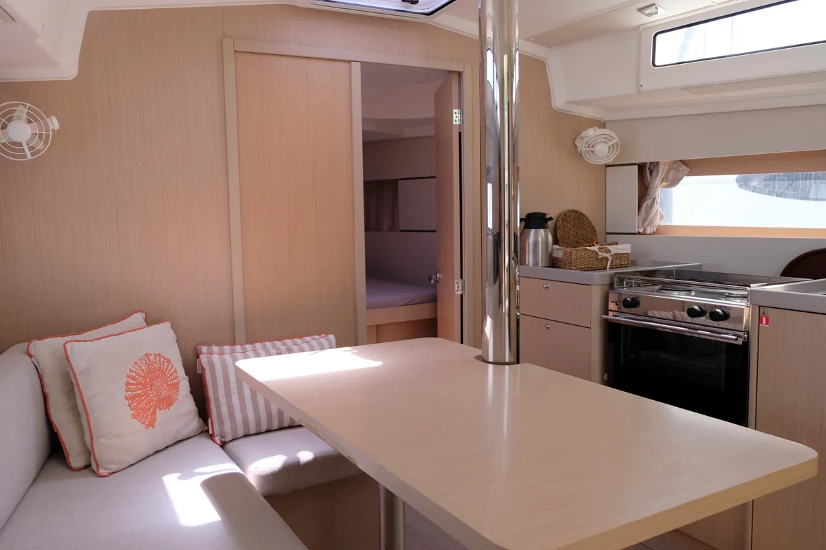 Salon of Triton 89, a Beneteau Oceanis 38.1 sailboat at Fethiye, Turkey