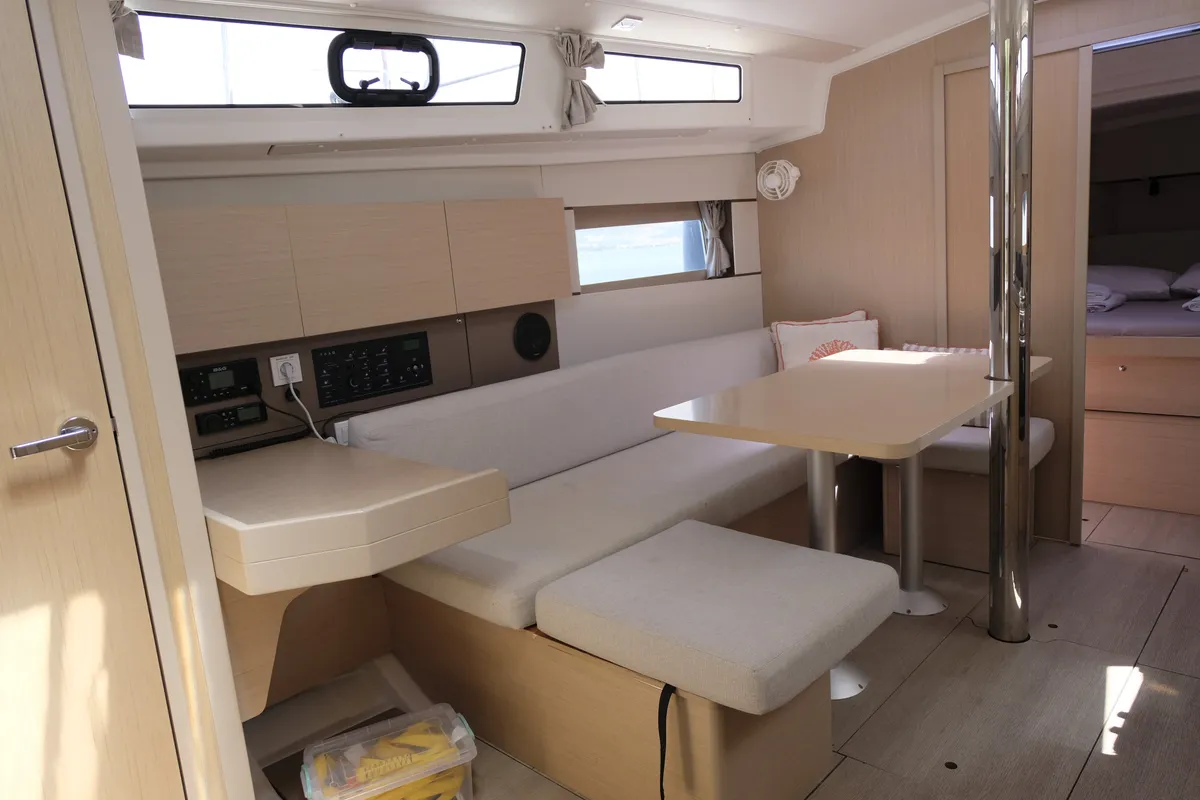 Salon of Triton 89, a Beneteau Oceanis 38.1 sailboat at Fethiye, Turkey