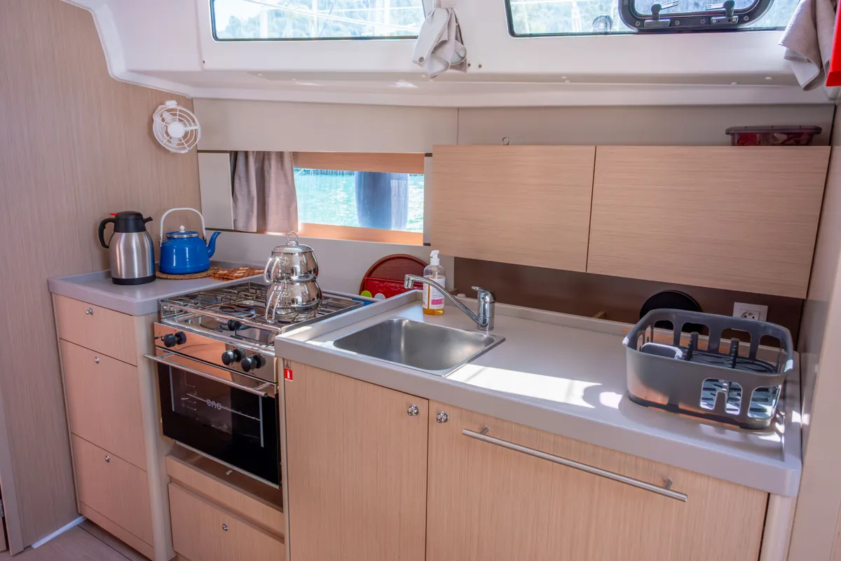Galley of Triton 89, a Beneteau Oceanis 38.1 sailboat at Fethiye, Turkey