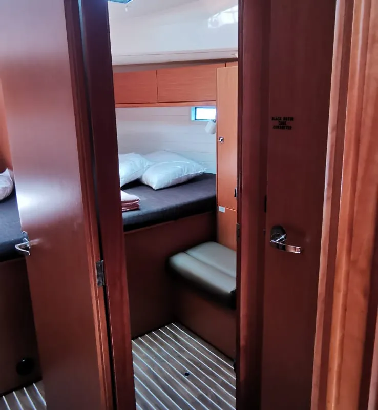 Cabin on Volante, a Bavaria Cruiser 46 sailboat at Volos, Greece