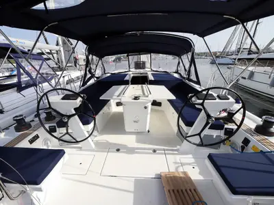Cockpit of Artemide, a Beneteau Oceanis 51.1 sailboat at Olbia, Italy