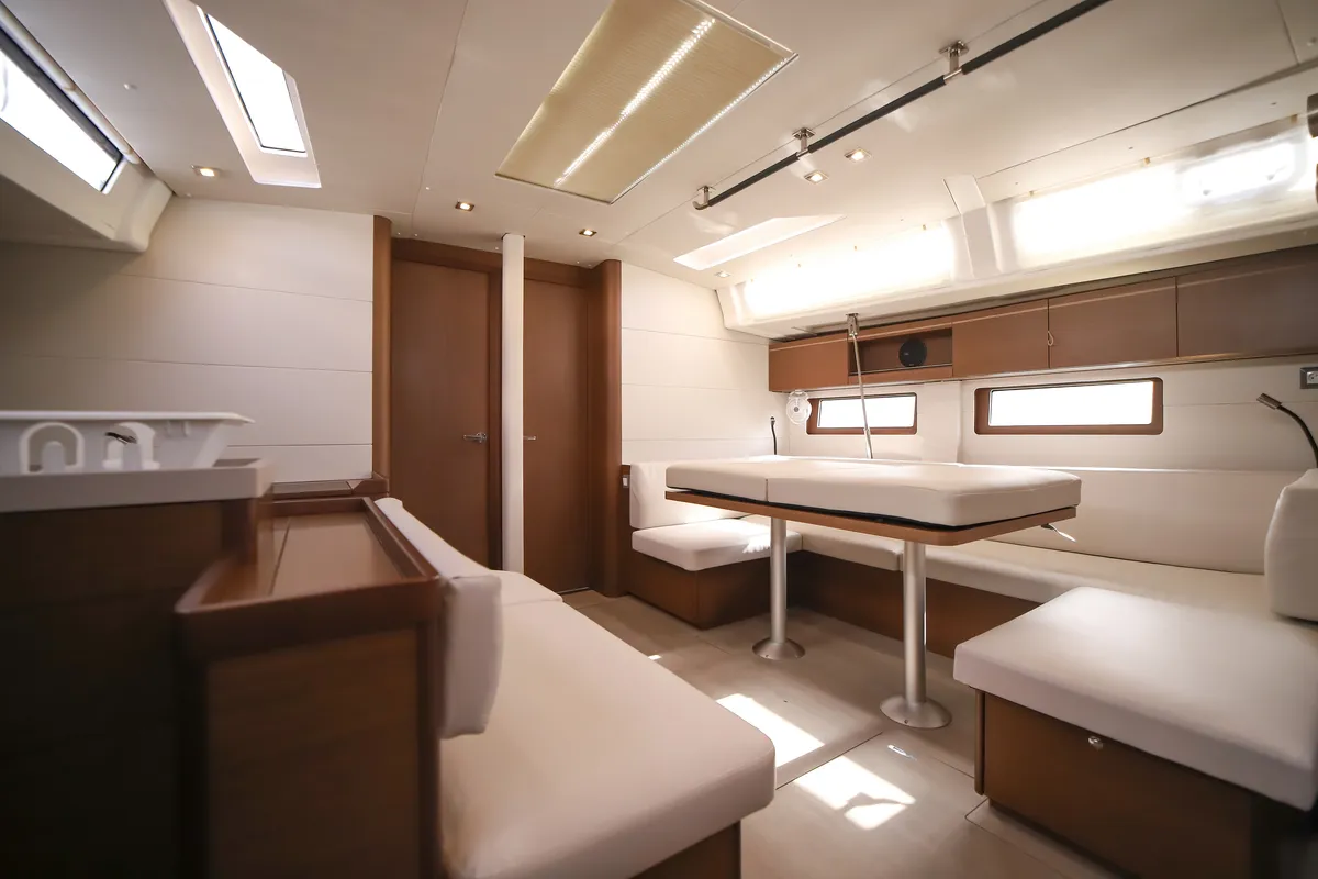 Salon of Artemide, a Beneteau Oceanis 51.1 sailboat at Olbia, Italy
