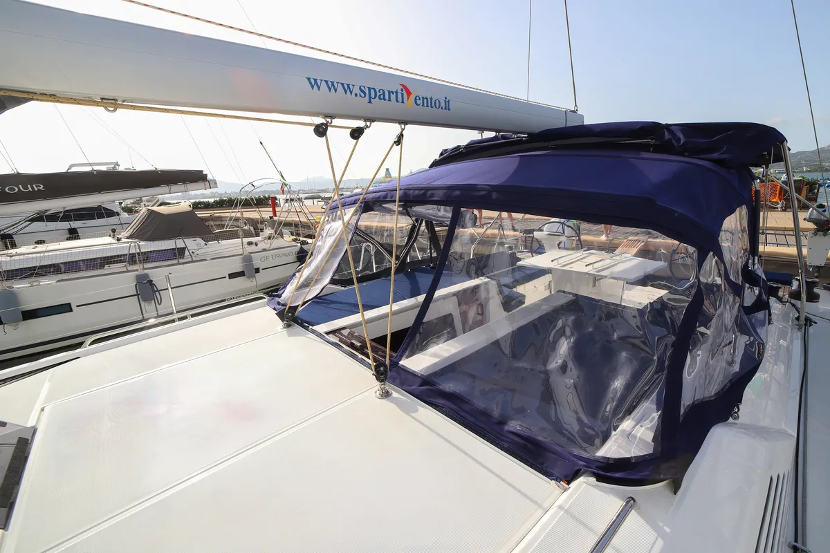 Deck of Artemide, a Beneteau Oceanis 51.1 sailboat at Olbia, Italy