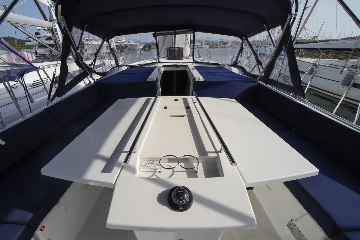 Deck of Artemide, a Beneteau Oceanis 51.1 sailboat at Olbia, Italy