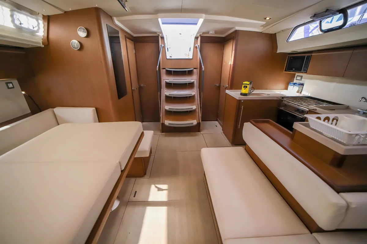 Salon of Artemide, a Beneteau Oceanis 51.1 sailboat at Olbia, Italy