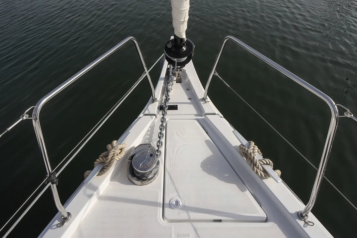 Deck of Artemide, a Beneteau Oceanis 51.1 sailboat at Olbia, Italy