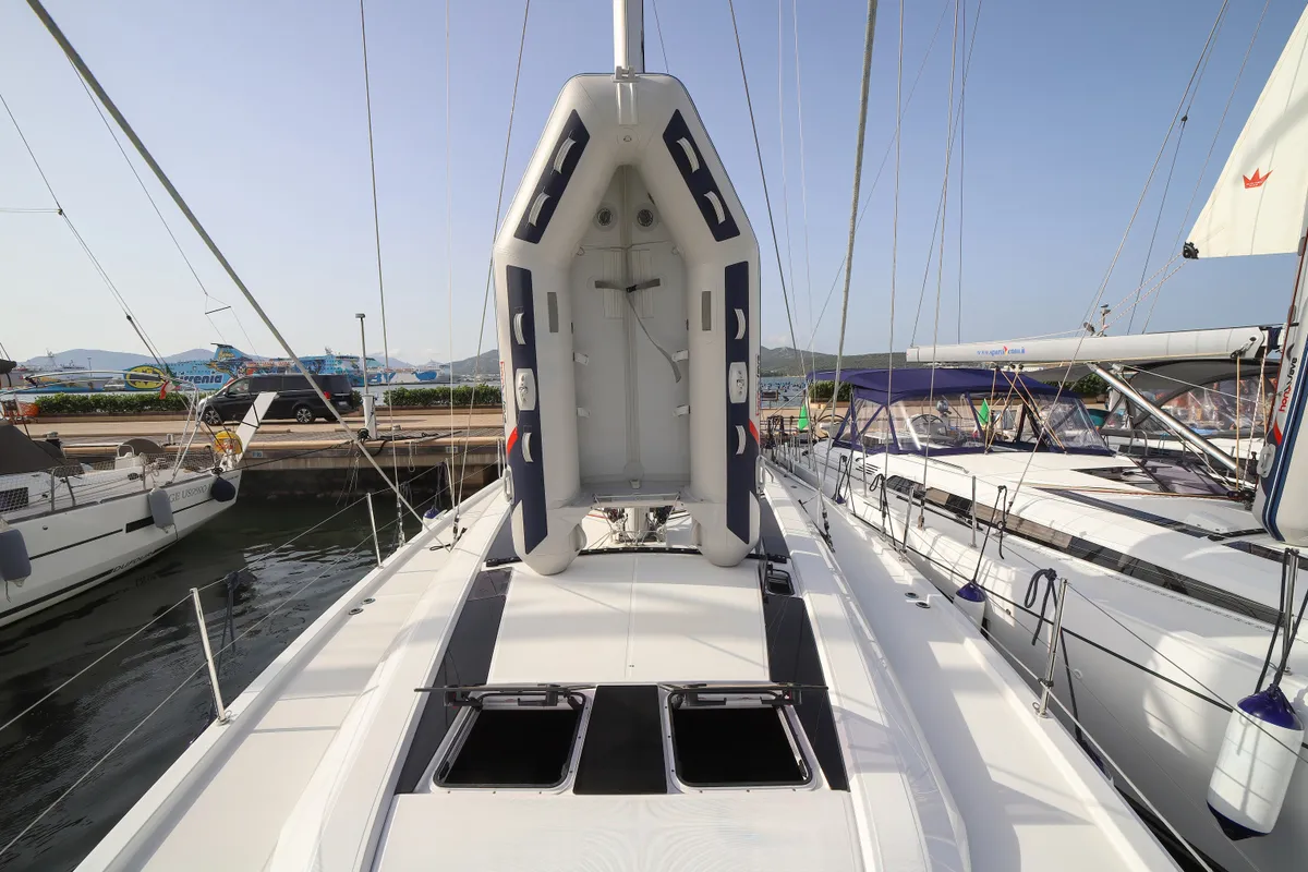 Deck of Artemide, a Beneteau Oceanis 51.1 sailboat at Olbia, Italy