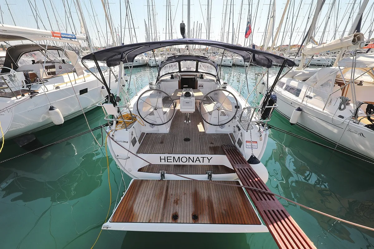 Exterior view of Hemonaty, a Bavaria Cruiser 41 sailboat at Biograd na Moru, Croatia