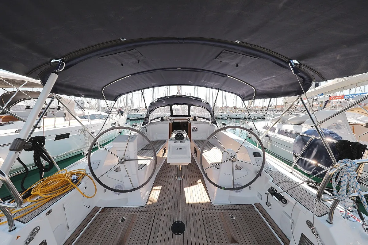 Cockpit of Hemonaty, a Bavaria Cruiser 41 sailboat at Biograd na Moru, Croatia