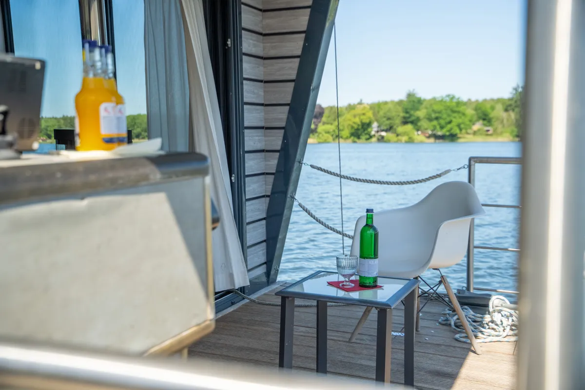 Deck of RedWine, a Woma D13 motorboat at Fürstenberg/Havel, Germany