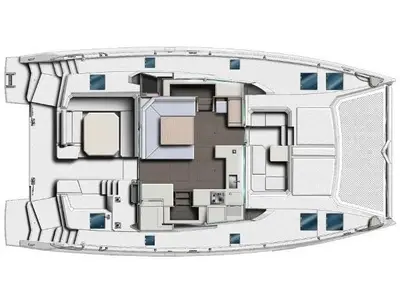 Floor plan of Obsession, a Leopard 45 catamaran at Kontokali, Greece