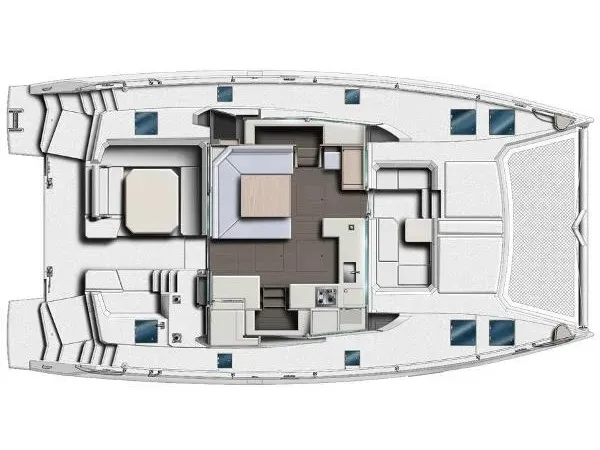 Floor plan of Obsession, a Leopard 45 catamaran at Kontokali, Greece