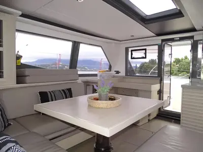 Salon of Obsession, a Leopard 45 catamaran at Kontokali, Greece