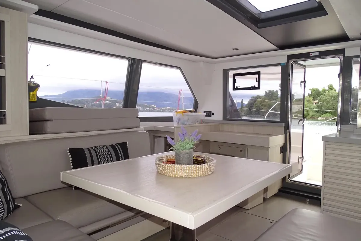 Salon of Obsession, a Leopard 45 catamaran at Kontokali, Greece