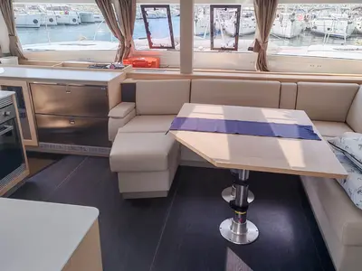 Salon of Mateta II, a Fountaine Pajot Tanna 47 catamaran at Seget Donji, Croatia