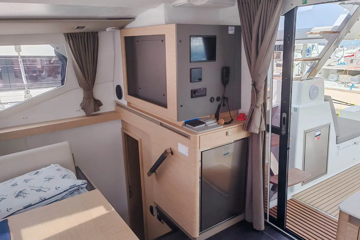 Salon of Mateta II, a Fountaine Pajot Tanna 47 catamaran at Seget Donji, Croatia