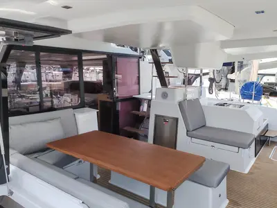 Deck of Mateta II, a Fountaine Pajot Tanna 47 catamaran at Seget Donji, Croatia