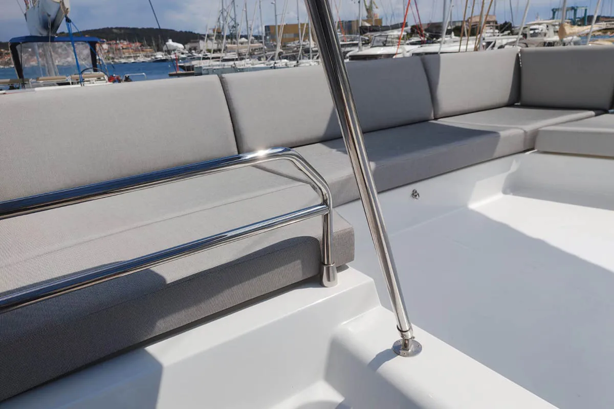 Deck of Mateta II, a Fountaine Pajot Tanna 47 catamaran at Seget Donji, Croatia