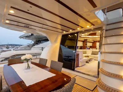 Deck of Lady Lona, a Amer 86 motor yacht at Seget Donji, Croatia