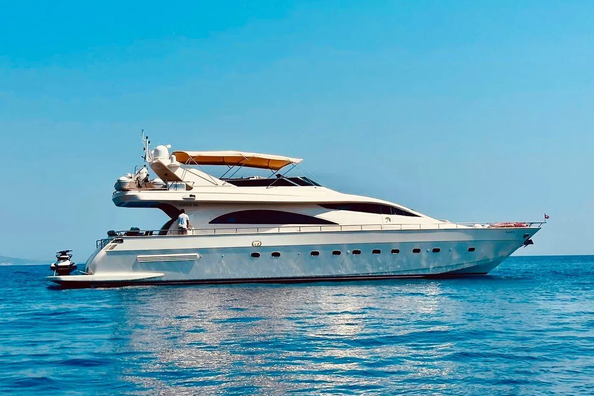 Exterior view of Lady Lona, a Amer 86 motor yacht at Seget Donji, Croatia