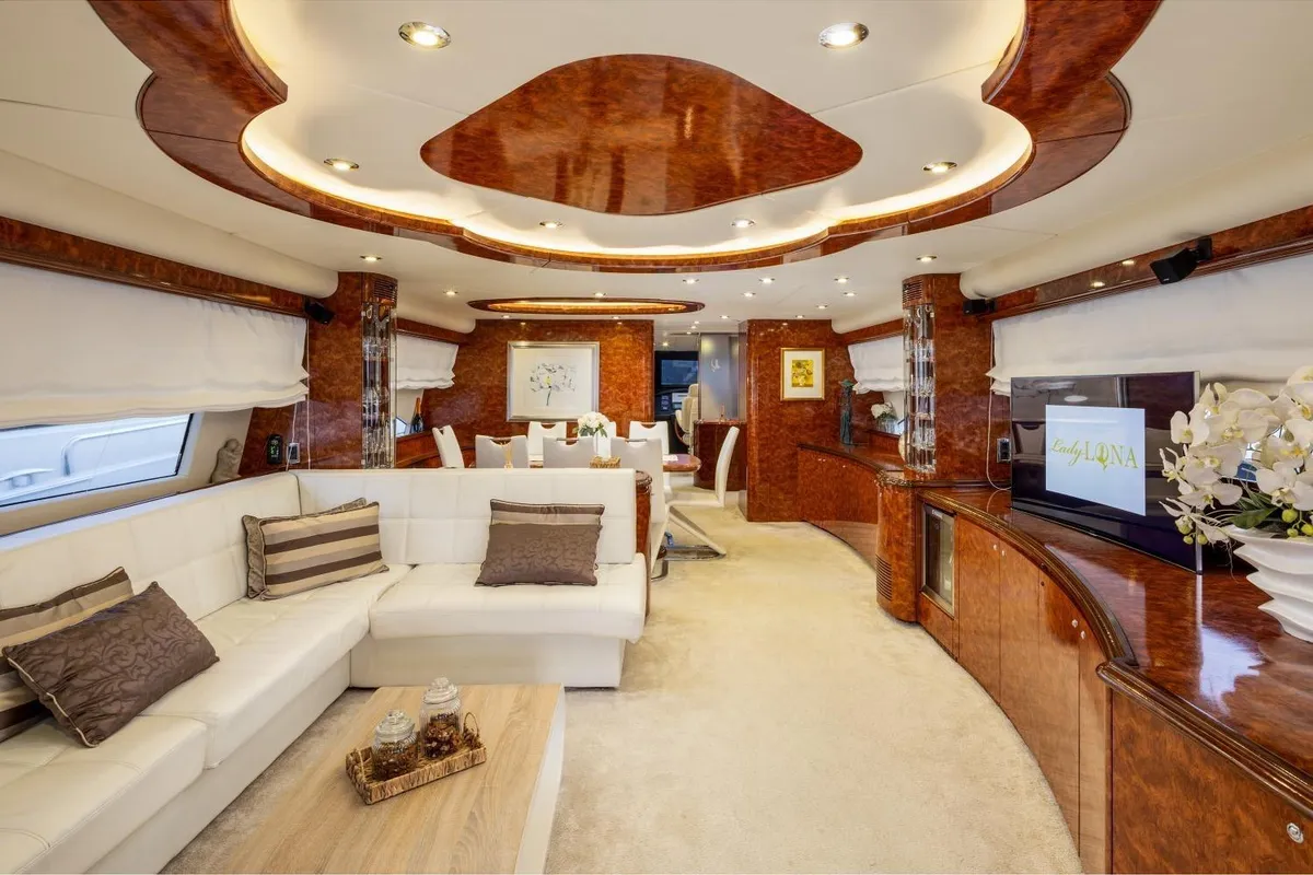 Salon of Lady Lona, a Amer 86 motor yacht at Seget Donji, Croatia