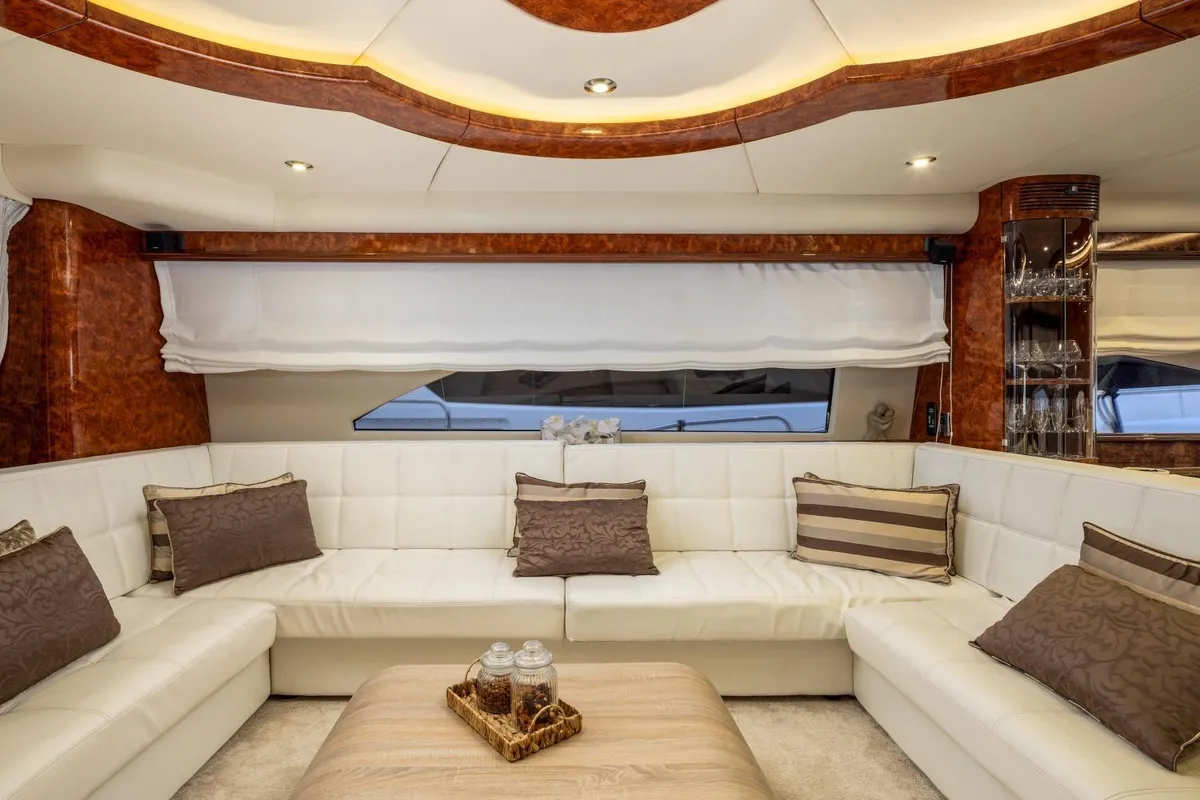 Salon of Lady Lona, a Amer 86 motor yacht at Seget Donji, Croatia