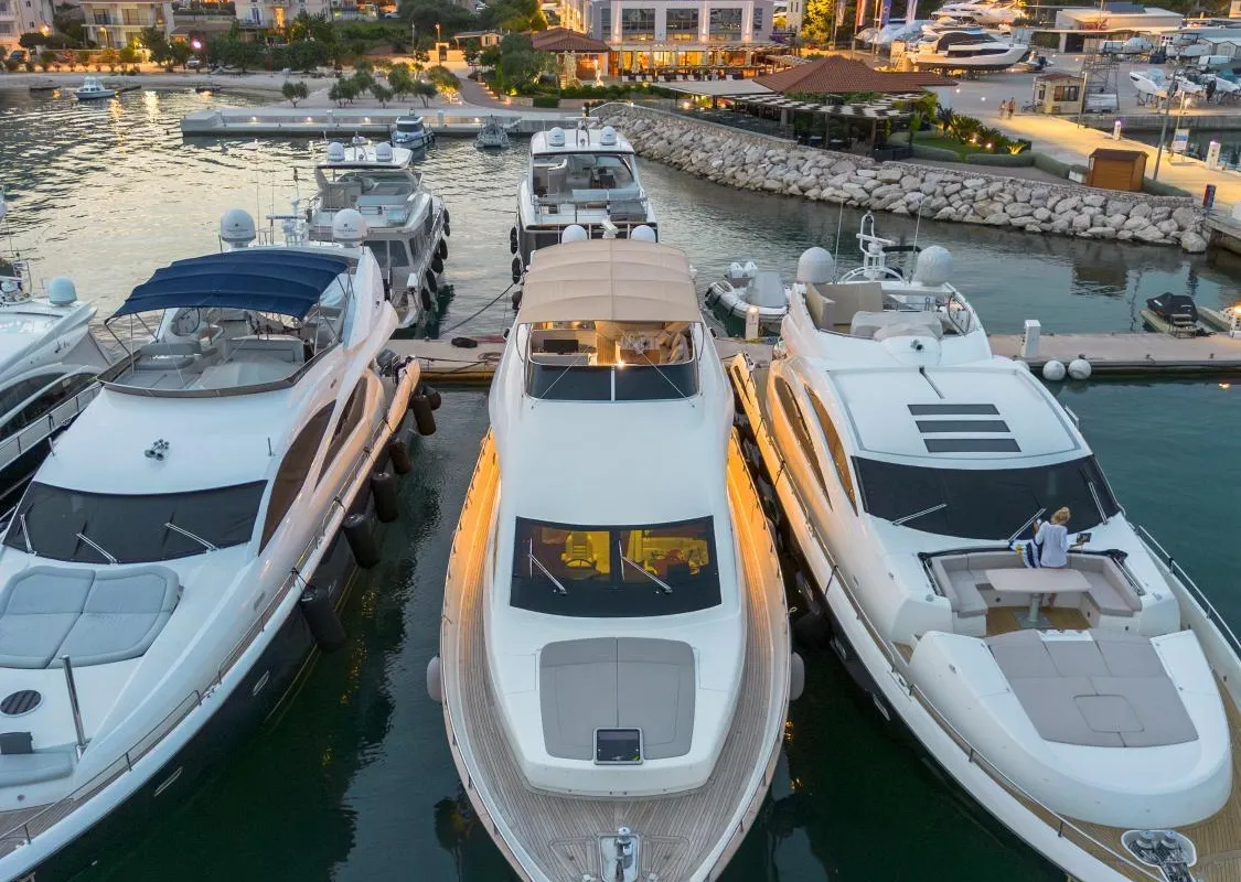 Exterior view of Lady Lona, a Amer 86 motor yacht at Seget Donji, Croatia