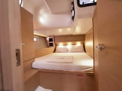 Cabin on La Esperanza, a Dufour 520 Grand Large sailboat at Marmaris, Turkey