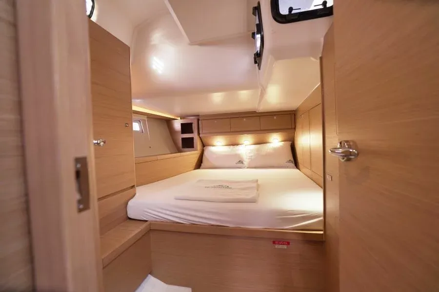 Cabin on La Esperanza, a Dufour 520 Grand Large sailboat at Marmaris, Turkey