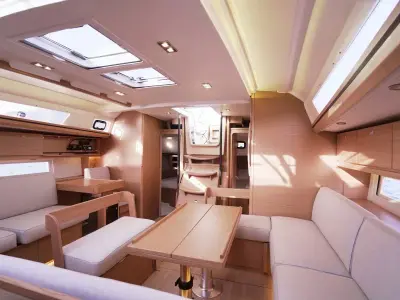 Salon of La Esperanza, a Dufour 520 Grand Large sailboat at Marmaris, Turkey