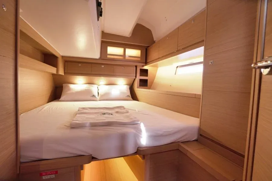 Cabin on La Esperanza, a Dufour 520 Grand Large sailboat at Marmaris, Turkey