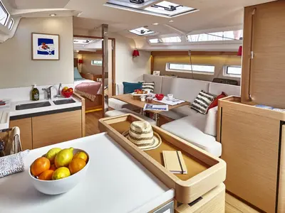 Salon of Ondeck, a Jeanneau Sun Odyssey 440 sailboat at Athens, Greece