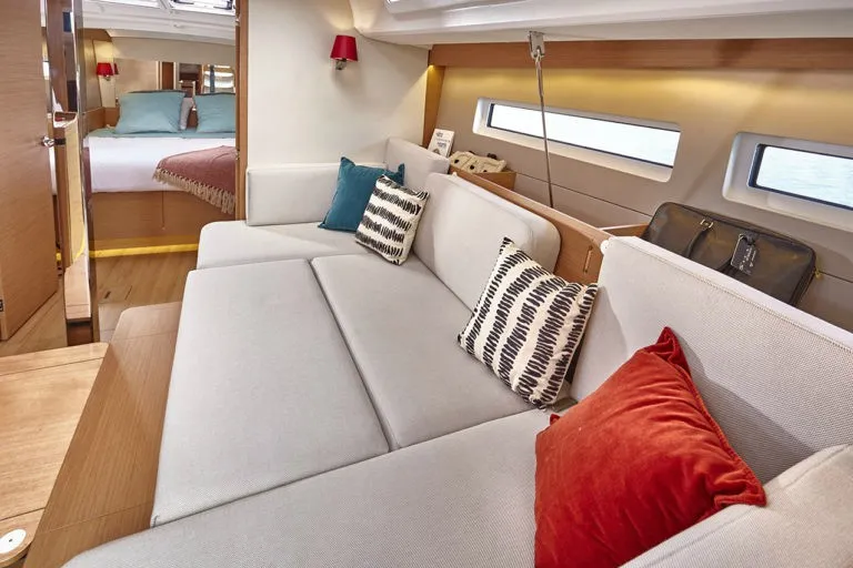Salon of Ondeck, a Jeanneau Sun Odyssey 440 sailboat at Athens, Greece