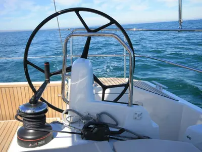 Cockpit of Ondeck, a Jeanneau Sun Odyssey 440 sailboat at Athens, Greece