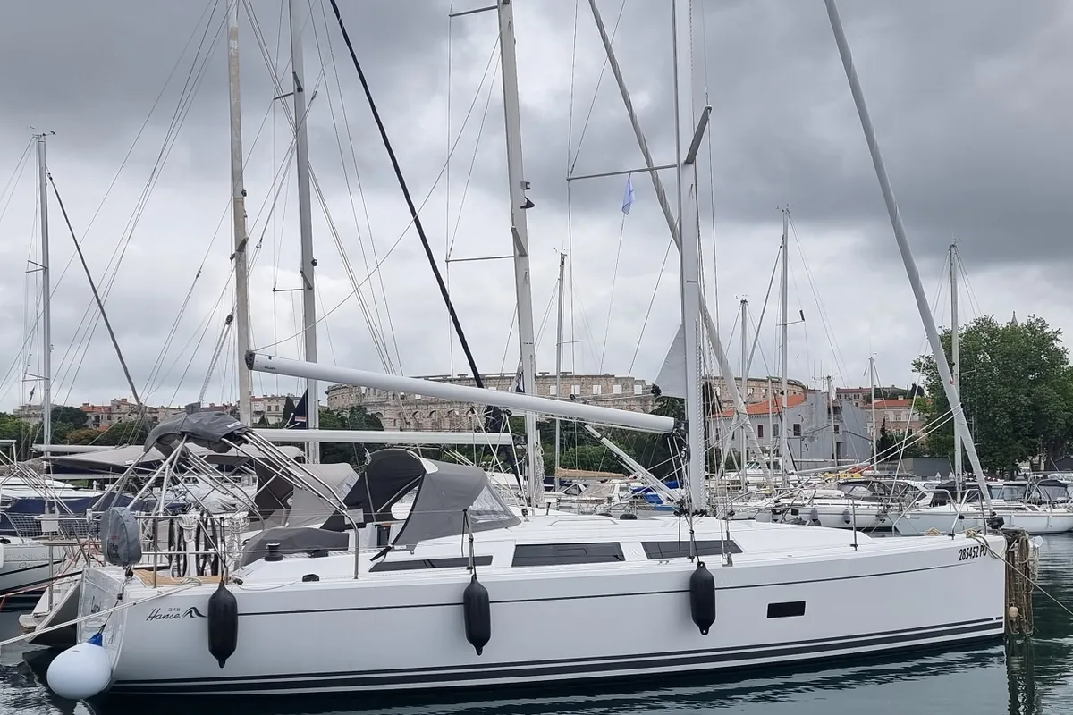 Exterior view of Larod, a Hanse 348 sailboat at Pula, Croatia