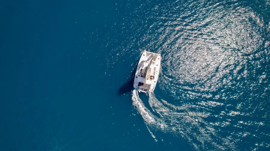 Exterior view of Loryma Sailing, a Lagoon 450 catamaran at Marmaris, Turkey