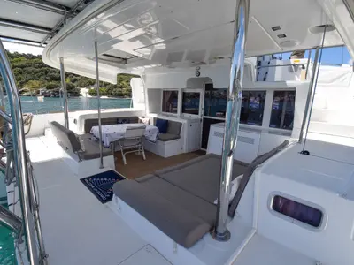 Deck of Loryma Sailing, a Lagoon 450 catamaran at Marmaris, Turkey