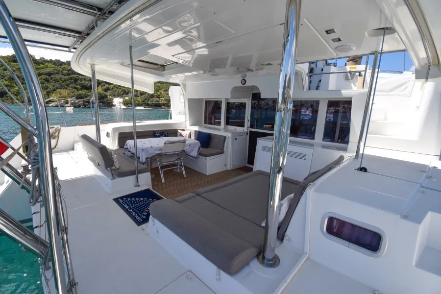 Deck of Loryma Sailing, a Lagoon 450 catamaran at Marmaris, Turkey