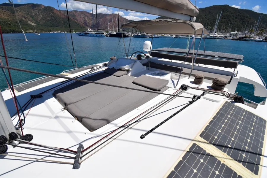 Deck of Loryma Sailing, a Lagoon 450 catamaran at Marmaris, Turkey