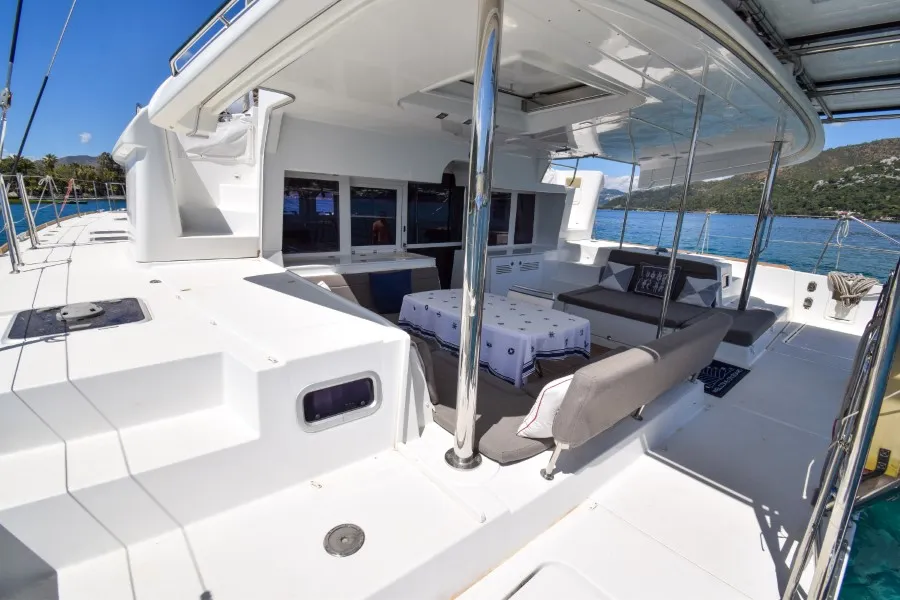 Deck of Loryma Sailing, a Lagoon 450 catamaran at Marmaris, Turkey
