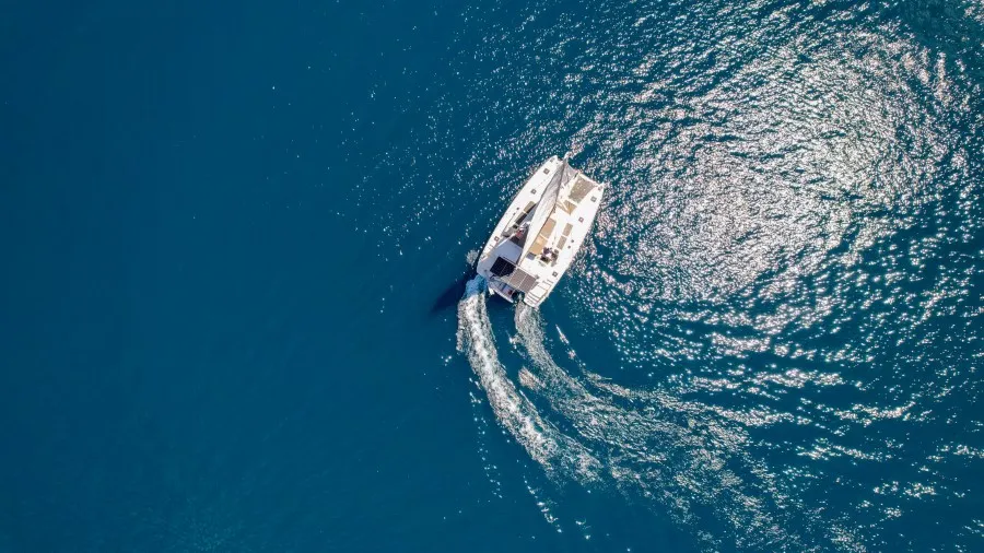 Exterior view of Loryma Sailing, a Lagoon 450 catamaran at Marmaris, Turkey