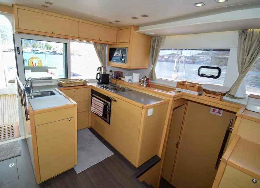 Galley of Loryma Sailing, a Lagoon 450 catamaran at Marmaris, Turkey