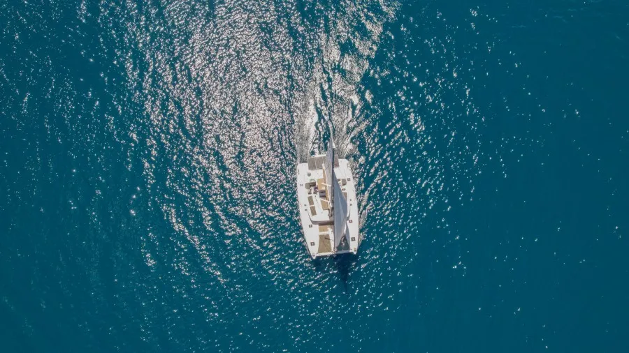 Exterior view of Loryma Sailing, a Lagoon 450 catamaran at Marmaris, Turkey