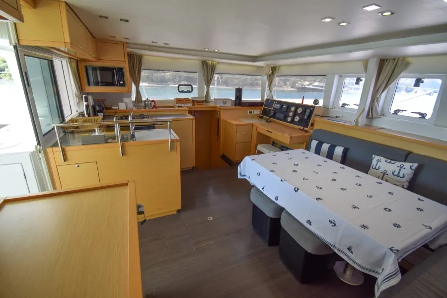 Salon of Loryma Sailing, a Lagoon 450 catamaran at Marmaris, Turkey