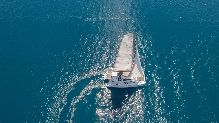 Exterior view of Loryma Sailing, a Lagoon 450 catamaran at Marmaris, Turkey