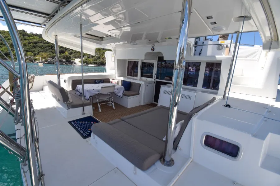 Deck of Loryma Sailing, a Lagoon 450 catamaran at Marmaris, Turkey