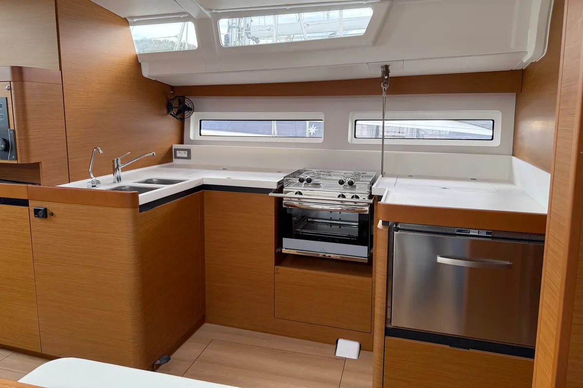 Galley of Poseidon, a Jeanneau Sun Odyssey 490 sailboat at Grad Biograd na Moru, Croatia